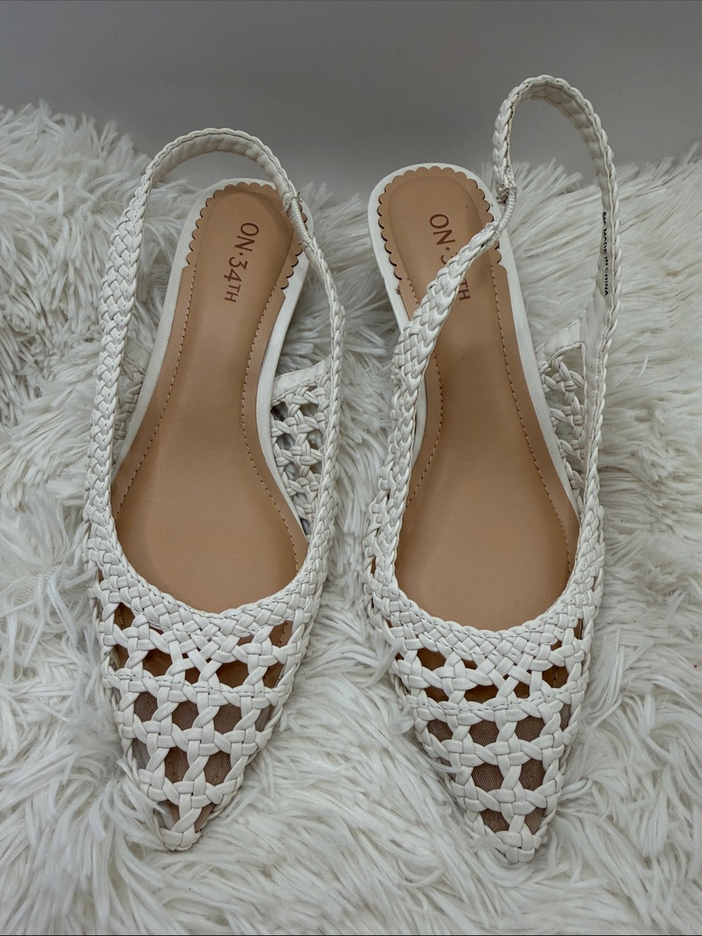 ON 34TH Women's White Braided Slingback Flats